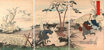 Besuch bei der Kranjagd 1898 Toyohara Chikanobu bijin okubi e Ölgemälde